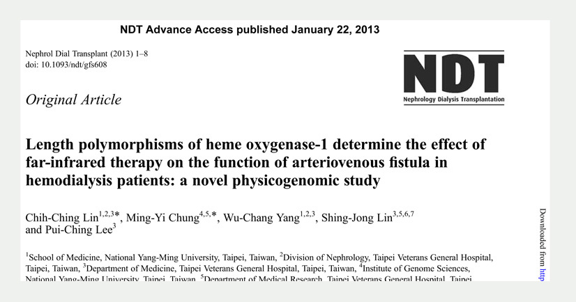Length polymorphisms of heme oxygenase-1 determine the effect of far-infrared therapy on the function of arteriovenous fistula in hemodialysis patients: a novel physicogenomic study